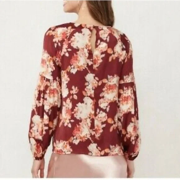 NWT Lauren Conrad Floral Abstract Satin Long Sleeve Blouse - Picture 2 of 12
